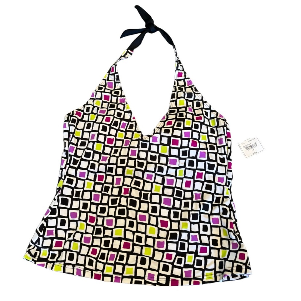 St. John's Bay BLACK Multi Geo Tankini Top Size 14